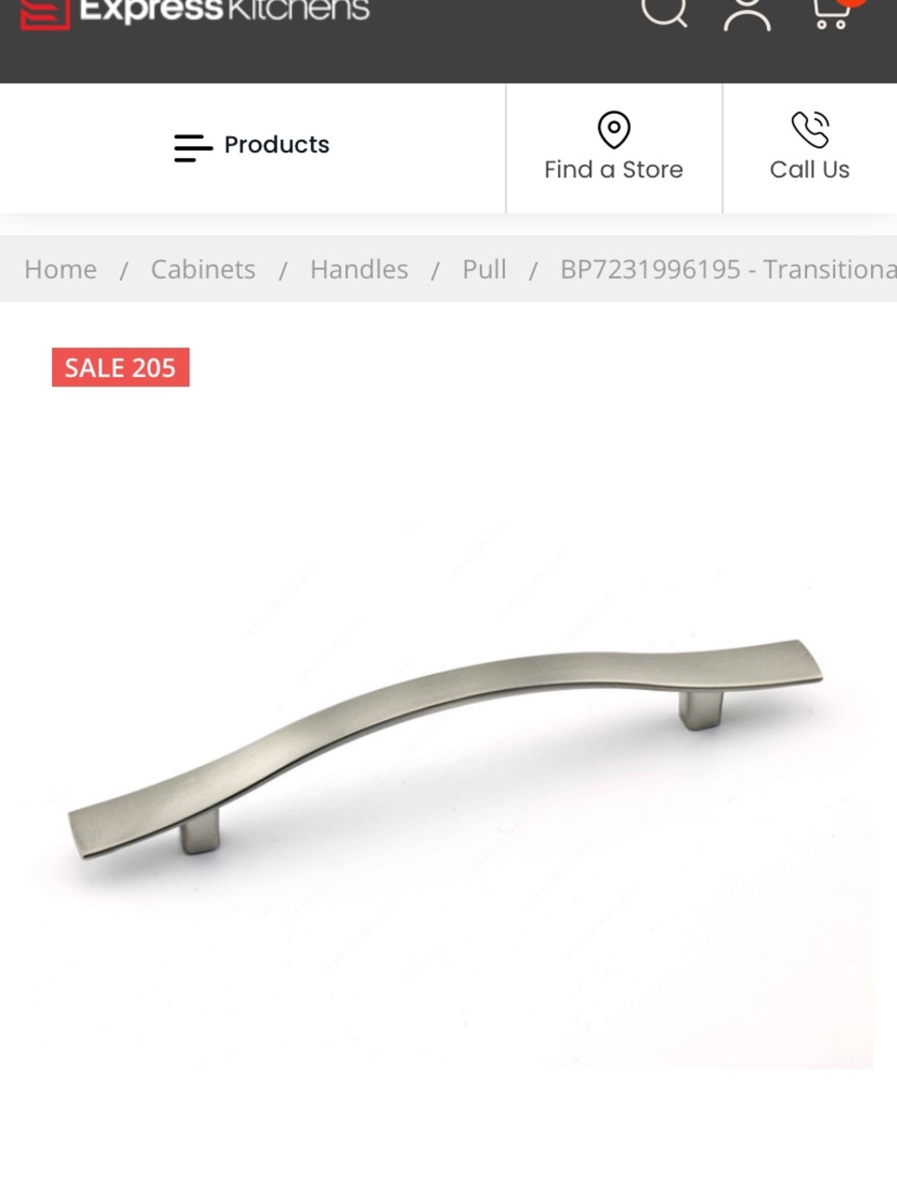 Transitional Cabinet Pull in Brushed Nickel Finish - Sleek Curved Handle